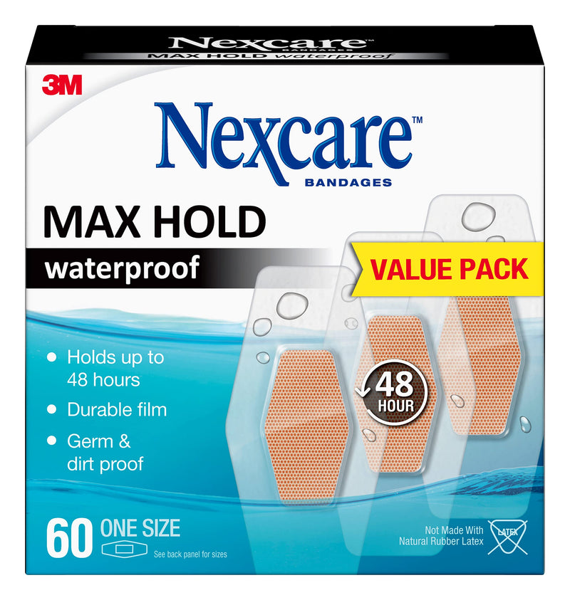 [Australia - AusPower] - Nexcare Max Hold Waterproof Bandages, Helps waterproof, dirtproof, and germproof your wounds, 60 ct 