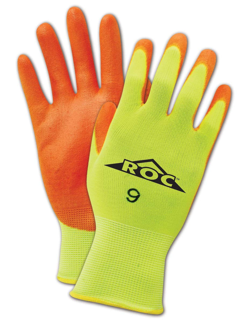 [Australia - AusPower] - MAGID ROC HV1449 Coated Gloves | 13-Gauge Polyurethane Palm Coated Nylon Gloves - Cut Level 1, Abrasion Level 2, Yellow/Orange, Size 8 (24 Pair) 
