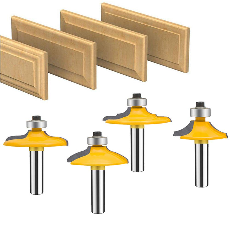 TAIWAIN Router Bit Set 4PCS 1/4 Inch Shank Door&Drawer Front Edging Bits, Miter Frame Crown Molding Wood Milling Cutter Router, Woodworking Miter Carbide CNC Cutting Tool for Woodwork(F-1-4MG) 4