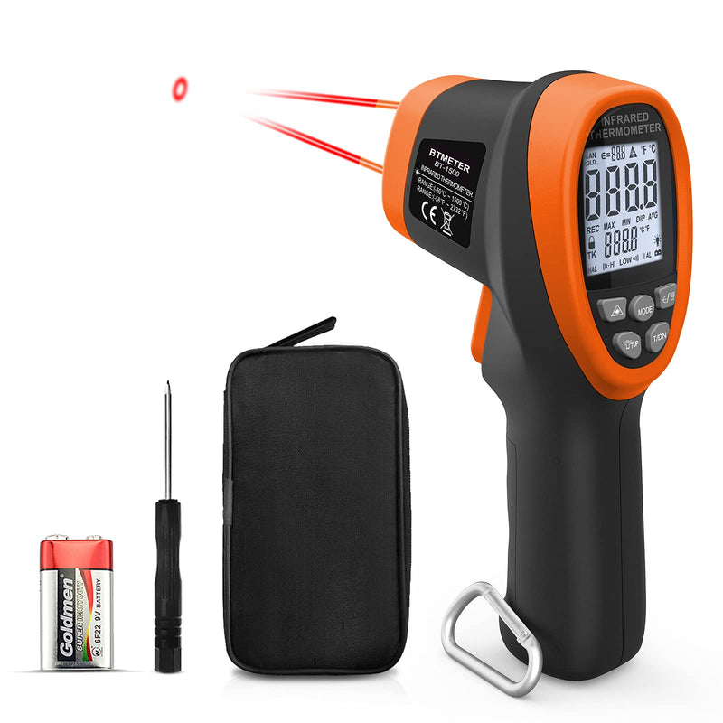 [Australia - AusPower] - BTMETER BT-1500 Pyrometer 30:1 Industrial Laser Thermometer Gun, -58? to 2732? Non Contact High Temp Infrared Thermometer Digital IR Temperature Gauge Orange(NOT for Human Temp Test) BT-1500 Orange 