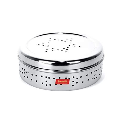 Sumeet Stainless Steel Hole Puri Dabbas/Flat Canisters/Sprout Maker with Air Ventilation Size No. 10-17cm Dia 17cm Dia