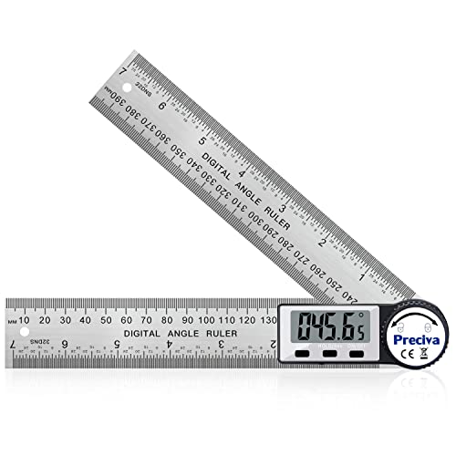 Preciva Digital Protractor with Screen Hold and 180° Rotating Function, 400 mm Angle Bevel Ruler Made of Stainless Steel for Woodwork, Home Work – Large Display