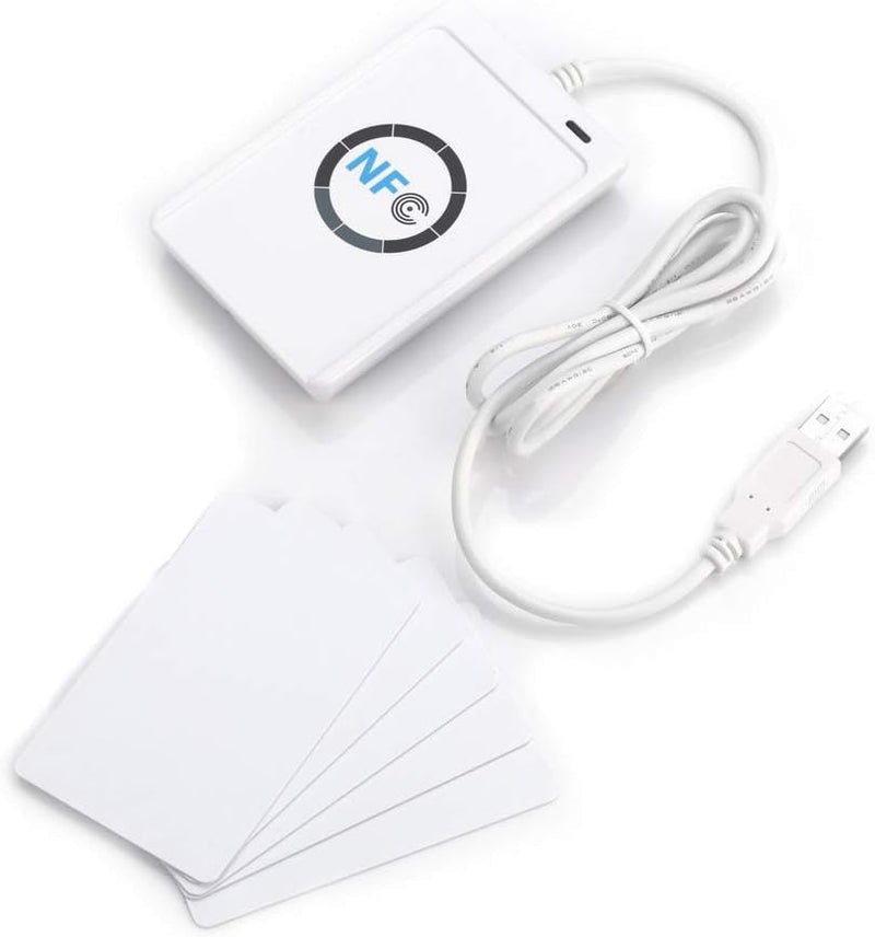 DEWIN USB NFC Reader, ACR122U NFC Reader Writer and 5 ISO 14443A/B IC Cards, White