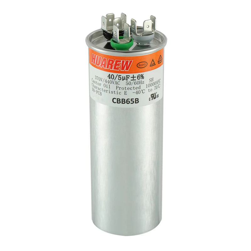 [Australia - AusPower] - 40+5 uF ±6% 40/5 MFD 370/440 VAC CBB65 Dual Run Start Round Capacitor for Condenser Straight Cool or Heat Pump Air Conditioner or AC Motor and Fan Starting 40/5 UF 