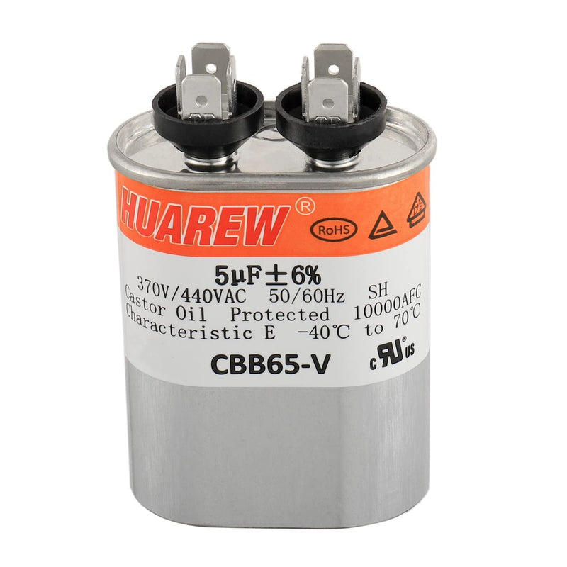[Australia - AusPower] - 5 uF MFD ±6% 370/440 VAC CBB65 Oval Run Start Capacitor for Fan Start and Cool or Heat Pump Air Conditione or AC Motor Run 5UF 