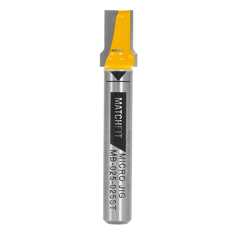 Microjig MATCHFIT 1/4" Relief Router Bit, Straight Grooving Dovetail Track Cutter for Woodworking, Cabinet and Furniture Projects, MB-025-025ST, Yellow