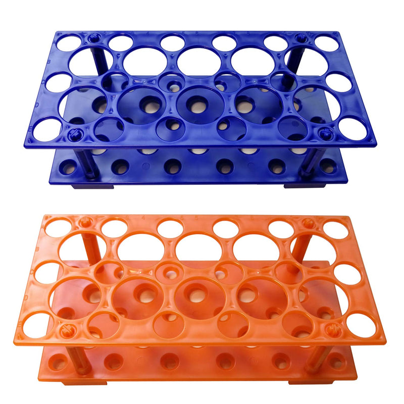 [Australia - AusPower] - Test Tube Rack, Centrifuge Tube Holder (2 Pack - Blue and Orange) for 10ml, 15ml, 50ml, Detachable Plastic Stand, 28 Well 