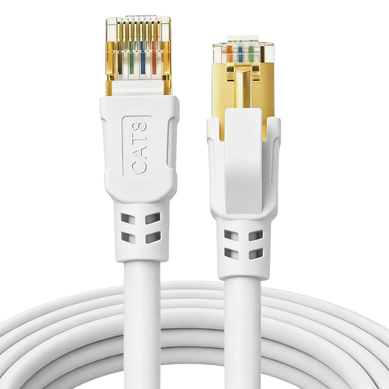 DDMALL CAT 8 Ethernet Cable 80ft, Indoor & Outdoor, High Speed 40Gbps 2000MHz F/FTP Network Internet Cable with Gold Plated RJ45 Connector for Gaming, Router, PC, Heavy Duty, UV Resistant (80ft White) 80 Feet 1 Pack