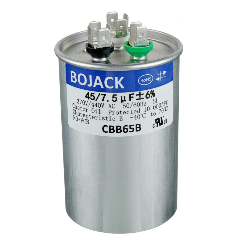 [Australia - AusPower] - BOJACK 45+7.5 uF 45/7.5 MFD ±6% 370/440 V AC CBB65 Dual Run Circular Start Capacitor for AC Motor Run or Fan Start or Condenser Straight Cool or Heat Pump Air Conditioner 