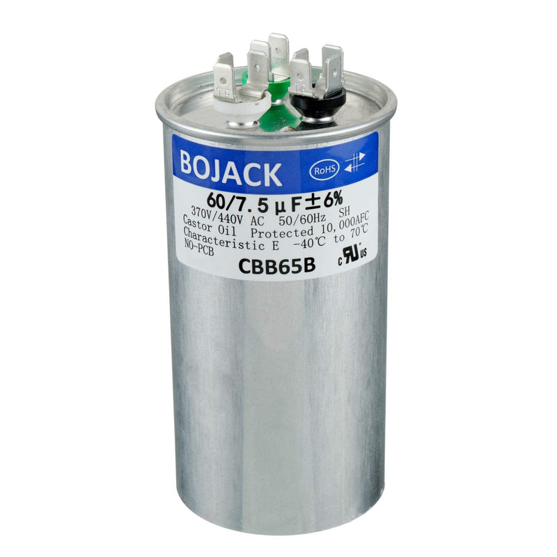 [Australia - AusPower] - BOJACK 60+7.5 uF 60/7.5 MFD ±6% 370/440 V AC CBB65 Dual Run Circular Start Capacitor for AC Motor Run or Fan Start or Condenser Straight Cool or Heat Pump Air Conditioner 
