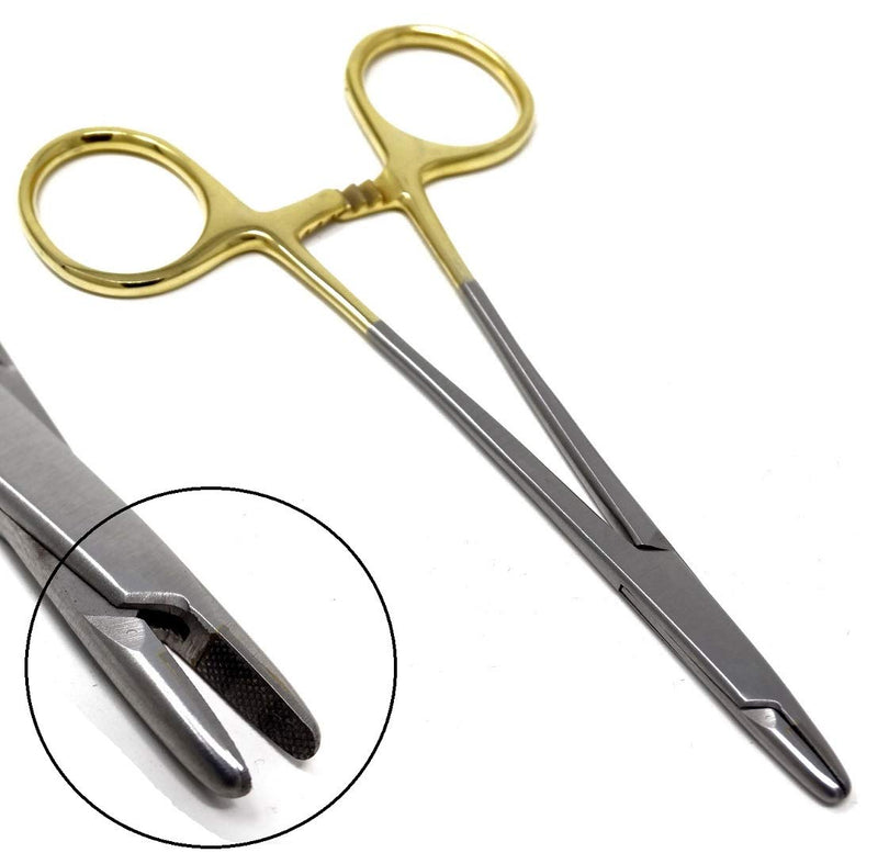 [Australia - AusPower] - T/C DERF Needle/Suture Holder Driver Pliers 5" (12.7 cm) Short Jaws with Tungsten Carbide Inserts and Gold Ring Premium Grade Instrument 