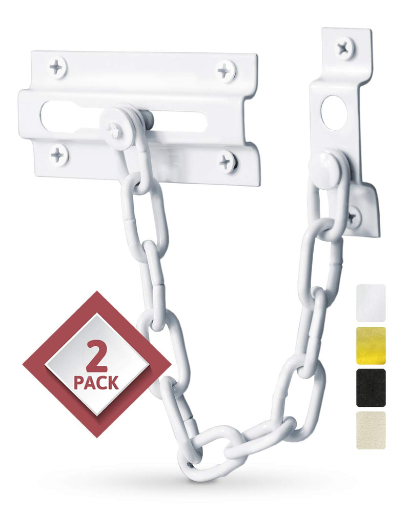 Jack N'Drill 2 Pack Door Chain Lock, Exclusive Chain Door Lock with Extended Chain Length, 100% Child Proof Safety, Heavy Duty Chain Locks for Inside Door and Extra Front Door Lock (White) 9.96″ Chain Length - White