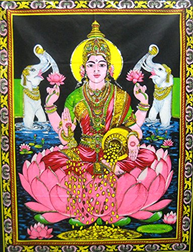 Goddess religious batik Lakshmi Cotton Wall Hanging Painting : Size 43"x30" Inches
