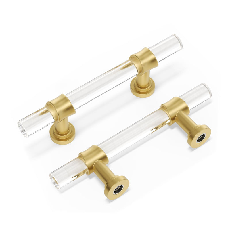 Peaha Acrylic Drawer Pulls Kitchen Cabinet Handle Gold Dresser Drawer Pull Brushed Brass Cabinet Hardware T Bar Cabinet Pulls, 3in Hole Center, 5 Inch Overall Length, 10 Pack 3in(76mm) Hole Center Matte Gold