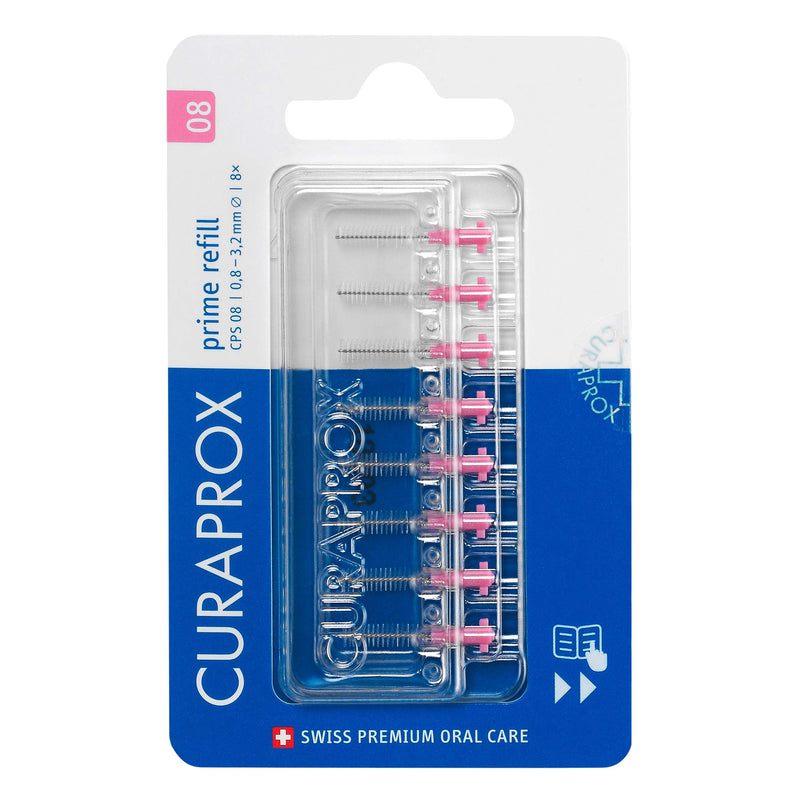 [Australia - AusPower] - Curaprox CPS 08 Prime Refill Interdental Brushes, 8-Piece Refill Pack interdental brushes CPS 08 prime, 0.8 mm to 3.2 mm, Pink 1 Count (Pack of 1) 