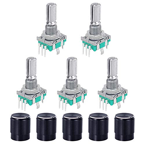 5 Set 360 Degree Rotary Encoder Module EC11 Digital Potentiometer Rotary Encoder, Rotary Encoder, 5 Pin with Switch and Knob for Automotive Electronics Multimedia Audio