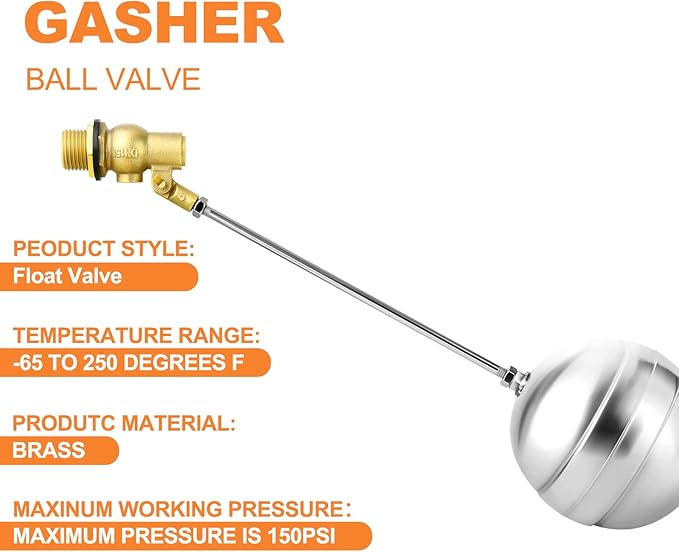 [Australia - AusPower] - QWORK Stainless Steel Floating Ball Float Valves 1/2 inch DN15 Adjustable Male Thread Water Float Sensor Hydraulics, Pneumatics & Plumbingall 1 Pack 1/2" DN15 