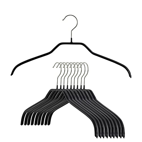Narrow Petite Clothing Hangers by MAWA, Steel Hanger with Non-Slip Coating, for Shirts, Dresses, Suits, Camisoles, Jackets, 360-degree Rotatable Hook, Set of 10, Black