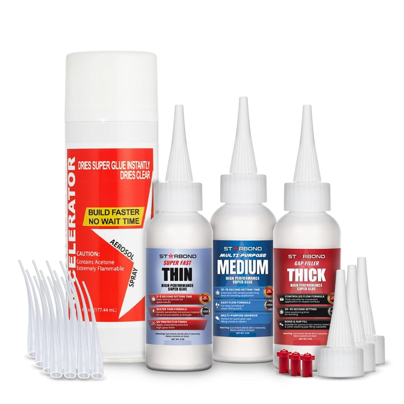 [Australia - AusPower] - Starbond 2 oz. Thin, Medium, Thick CA Glue with 6 oz. Activator Bundle (Premium Cyanoacrylate Super Glue) for Quick Glue-ups. Woodworking, Woodturning, Hobby Models, 3D Printing CA Glue + Accelerator Bundle 2 ounce, 6 ounce 