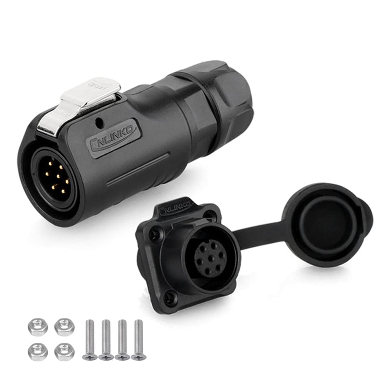 [Australia - AusPower] - CNLINKO M12 Waterproof Connector PBT Plastic DC 12V Cable Panel Mount For AV System (7pin) 7pin 