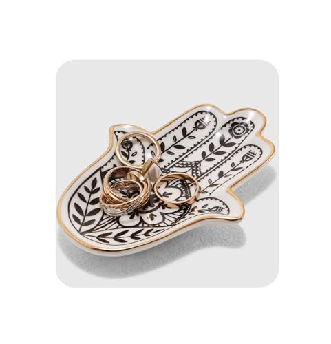 Jewelry Trinket Ring Dish Ceramic Hamsa Evil Eye Hand of Fatima Holder Key Ashtary Trinket Plate Bowl Small Boho Home Decorative Cute Decor Jewelry Tray Dish Gift Mom Brithday