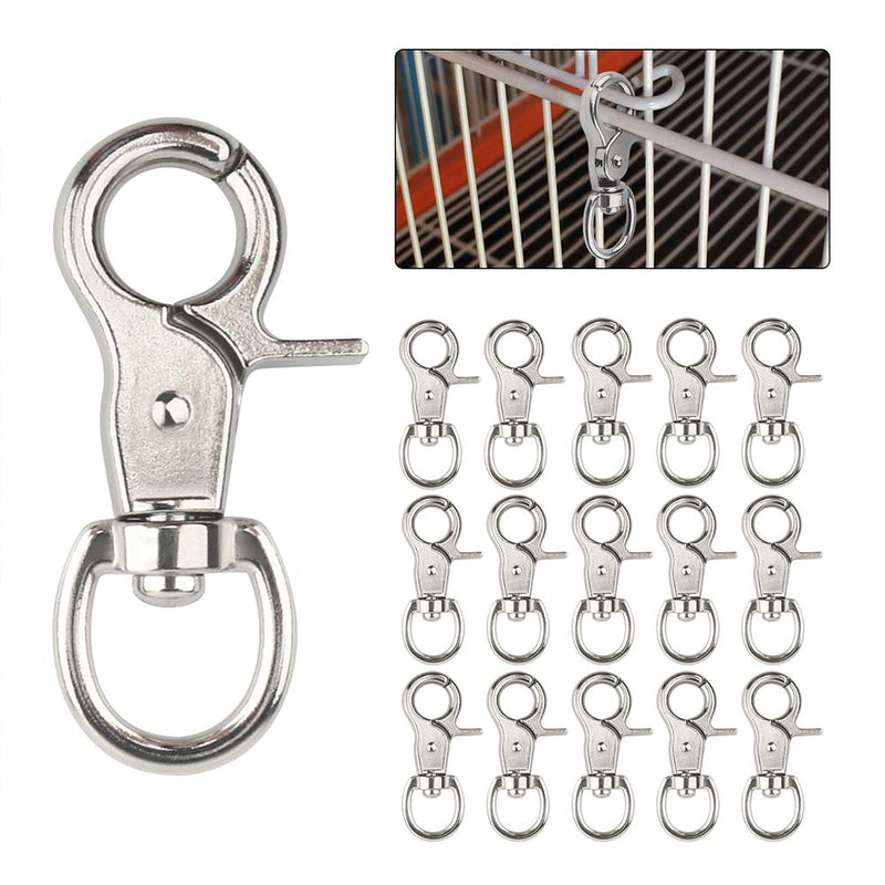[Australia - AusPower] - HOSUKKO 15PCS Trigger Snap Hooks,360 Degree Heavy Duty Snaps Swivel Lobster Clasps,Stainless Steel Swivel Claw Clips for Pet Cages,Dog Leash,Camera Straps,Snap Hook Purse Silver-15pcs 