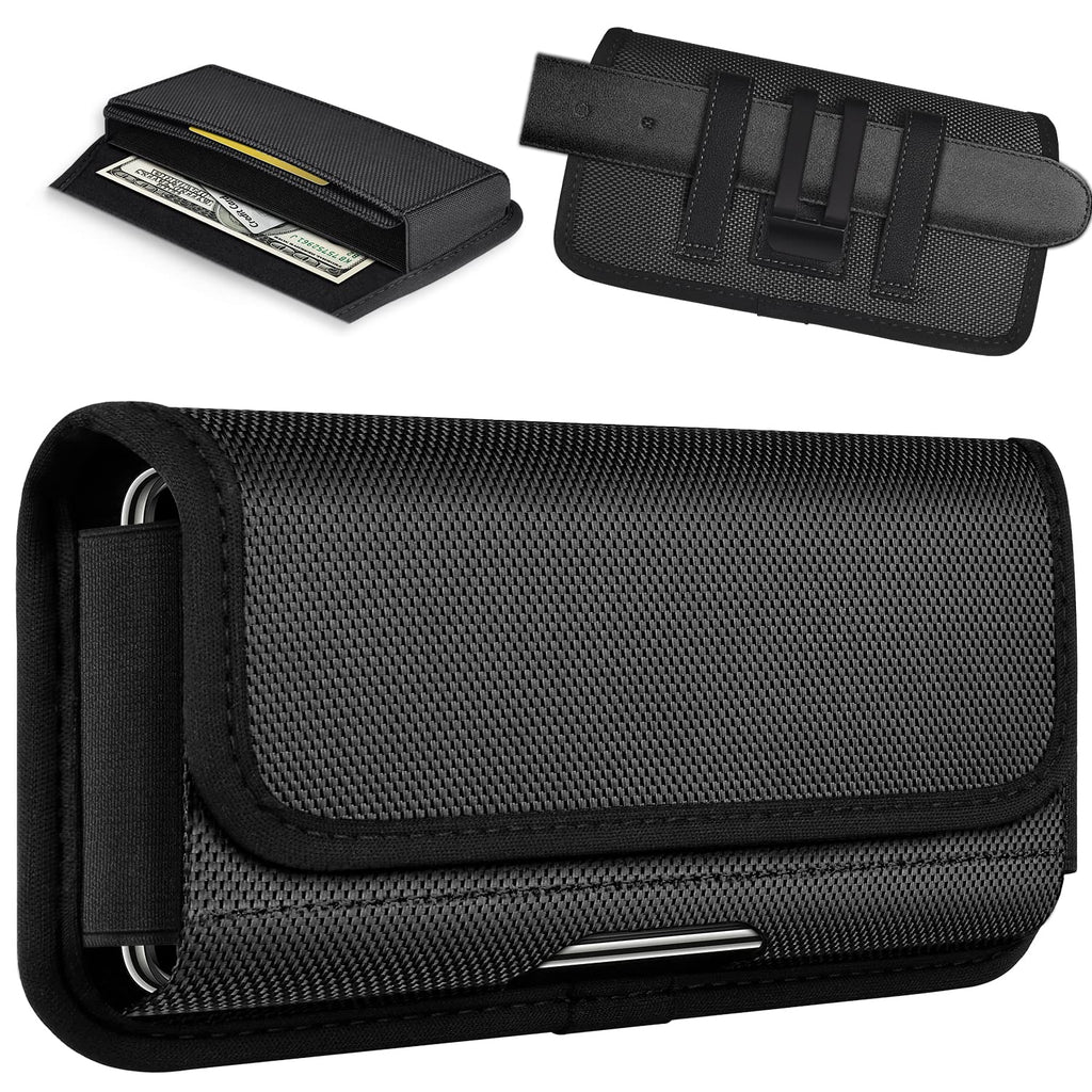 [Australia - AusPower] - ykooe Rugged Nylon Holster for iPhone 15, 15 Pro, 14, 14 Pro, 13, 13 Pro, 12, 12 Pro, 11, 11 Pro, XR, Galaxy S24, S23, S22 Cell Phone Belt Holder for Men, Black - L 