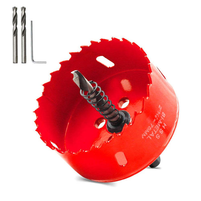 [Australia - AusPower] - 75mm/2.95 inch Hole Saw Bi-Metal Saw Drilling Tool with Twist Drill Bit & L Hex Wrench for Cornhole Boards Wood Plasterboard Plywood Plastic 75mm / 2.95" Red 