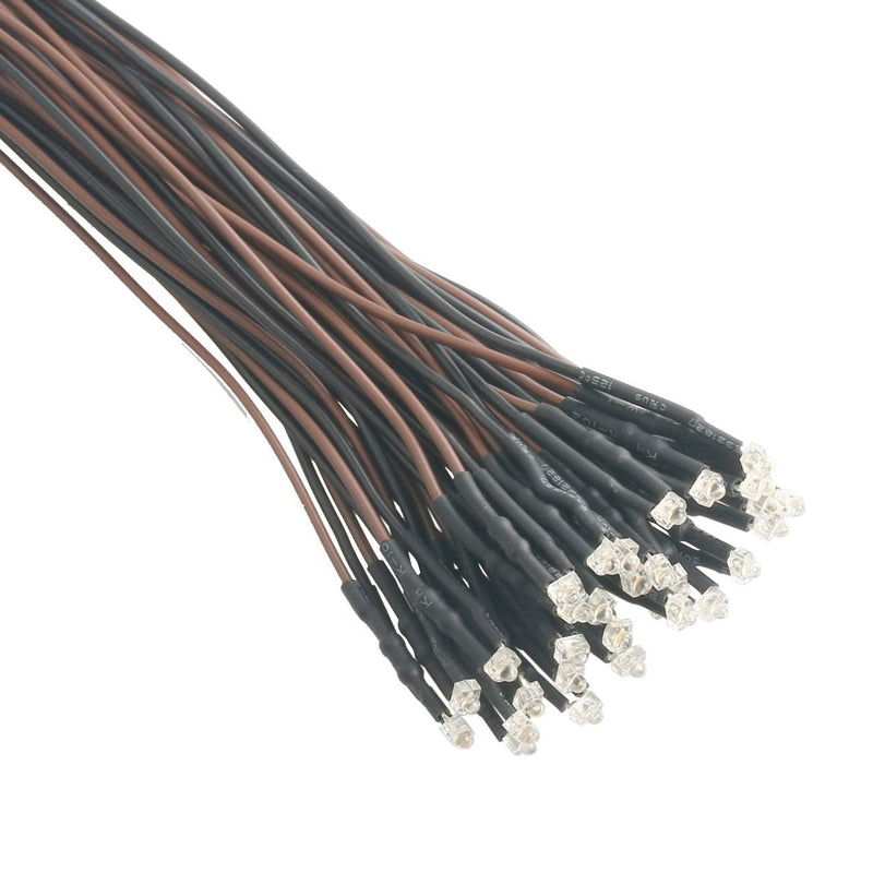 [Australia - AusPower] - 30pcs 12 Volt 1.8mm Warm White LED Lights Emitting Diodes Pre Wired 7.9 inch DC 12v LED Light Clear Lens Small LED Lamps 1.8mm Solid Light [04] Warm White / 30 Pcs 