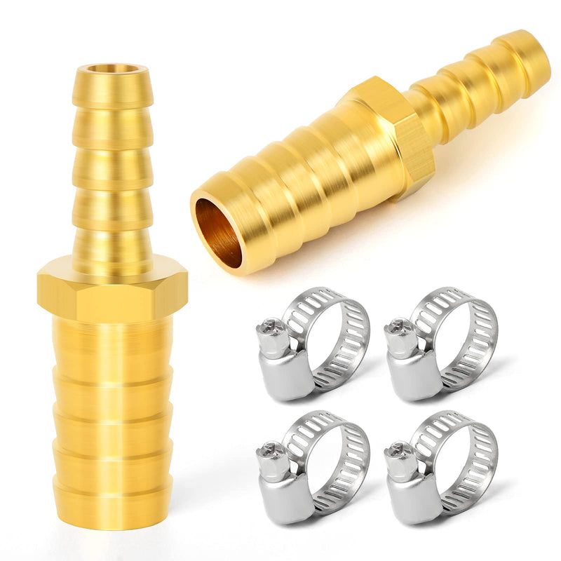 [Australia - AusPower] - GASHER 2 Pieces Brass Hose Barb Reducer, 5/8 Inch to 3/8 Inch Barb Hose ID with 4 Hose Clam, Brass Barb Reducer SPLICER Fitting Fuel/AIR/Water/Oil/Gas/WOG 5/8" Barb × 3/8" Barb?2 Way? 