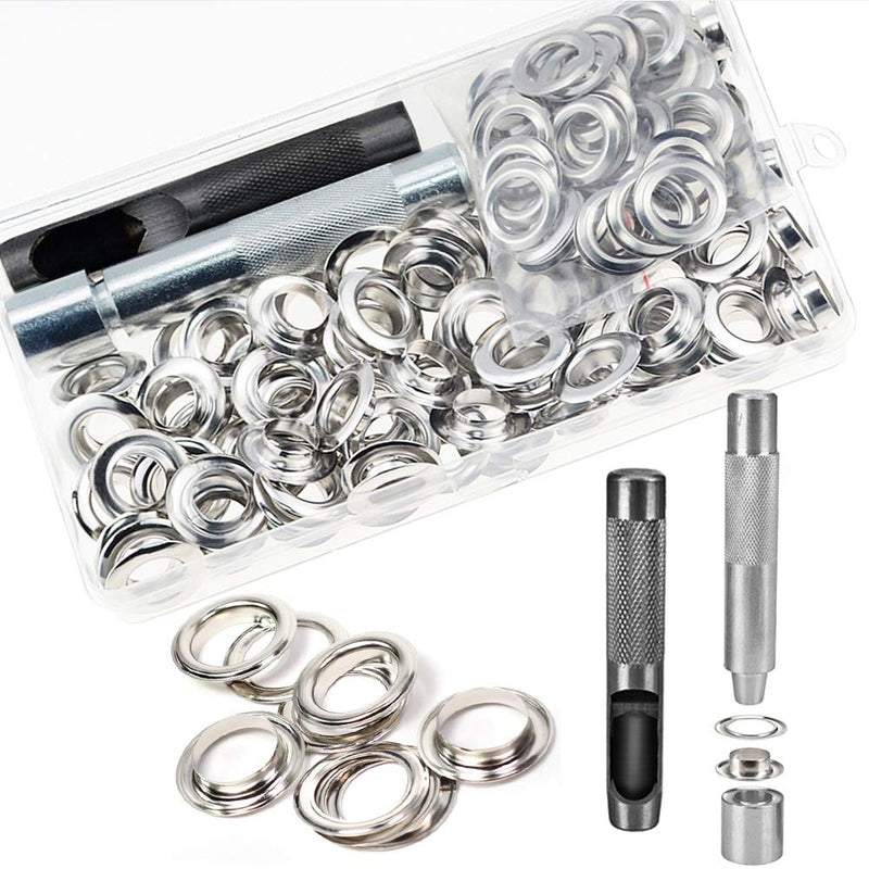 Grommet Kit,Grommets 1/2 inch Heavy Duty Metal Eyelets Kit for Fabric Curtains (Silver) Silver