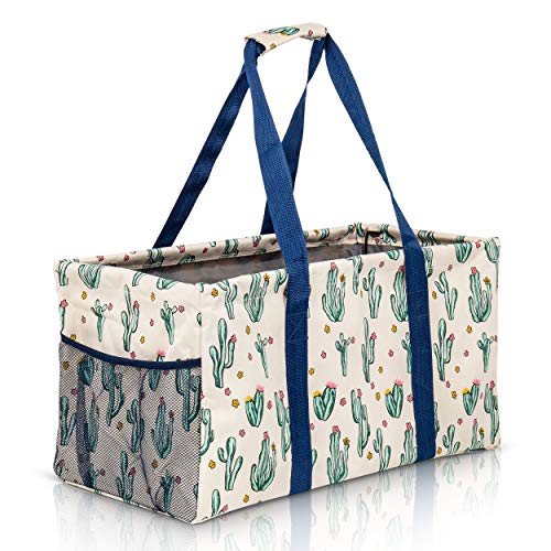 Extra Large Utility Tote Bag - Oversized Collapsible Beach Bag - Cactus Cactus White