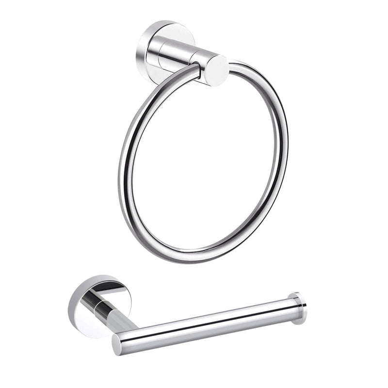 MARMOLUX ACC 2PCS Chrome Bathroom Hardware Set - Hand Towel Holder for Bathroom Wall & Toilet Paper Holder Wall Mount - Towel Holder Hanger Rack Stainless Steel Bathroom Set - Bathroom Towel Ring Polished Chrome 2pc Bundle