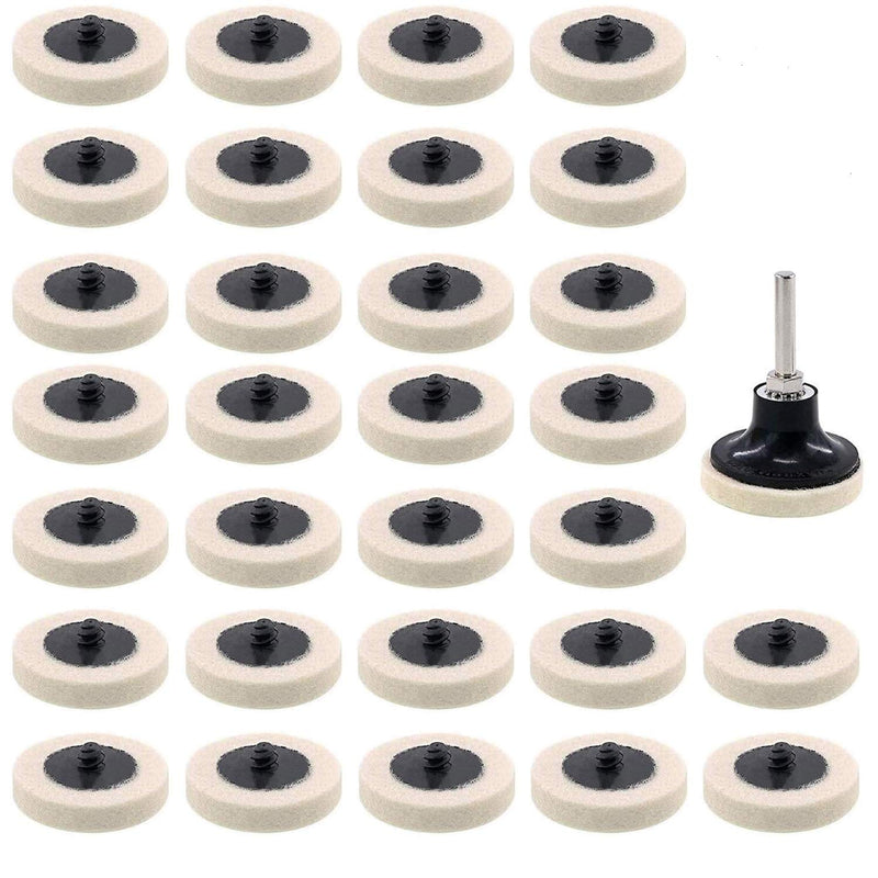 [Australia - AusPower] - 30 Pcs of 2" Commpressed Wool Fabric Qc Disc Polishing Buffing Pads Wheels and 1 Pcs of 2" Disc Pad Holder with 1/4" Shank for Polishing & Buffing Projects 