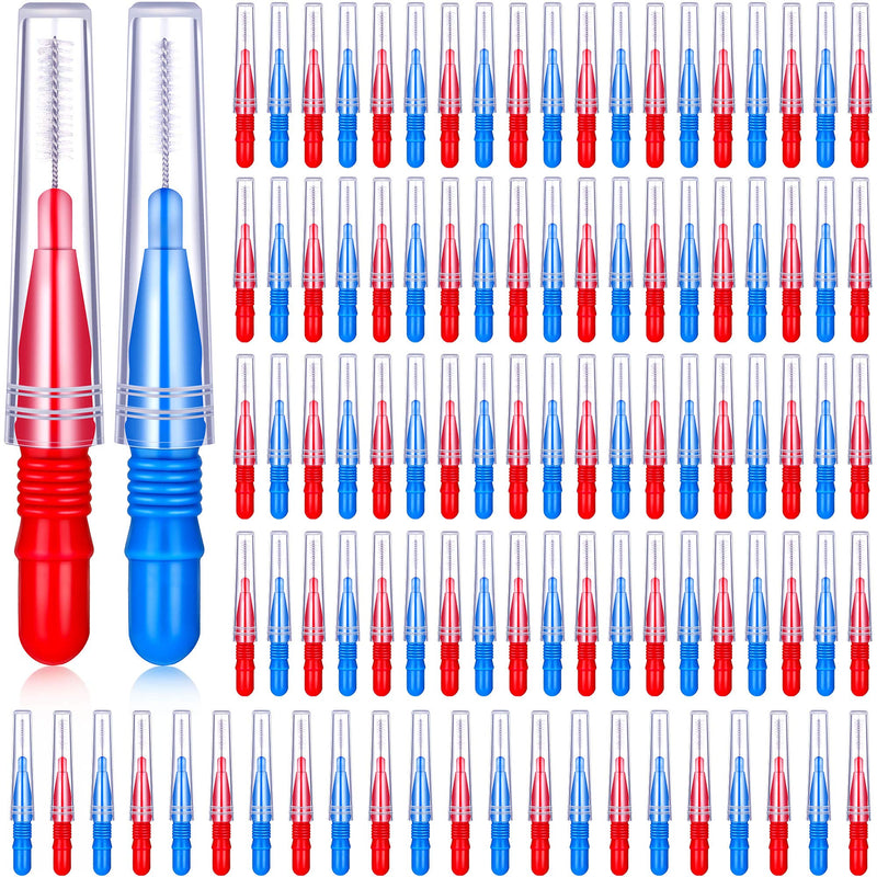 [Australia - AusPower] - 100 Pieces Braces Dental Brush Flosser for Cleaner Interdental Brush Toothpick Dental Tooth Flossing Head Oral Dental Hygiene Toothpick Cleaners Cleaning Tool(Red and Blue) Red and Blue 