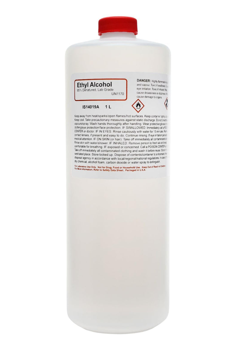 ALDON Innovating Science Laboratory-Grade Denatured Ethyl Alcohol, 95%, 1L (33.8 Ounces) - Not for Use on Body or Skin Denatured with Isopropyl Alcohol