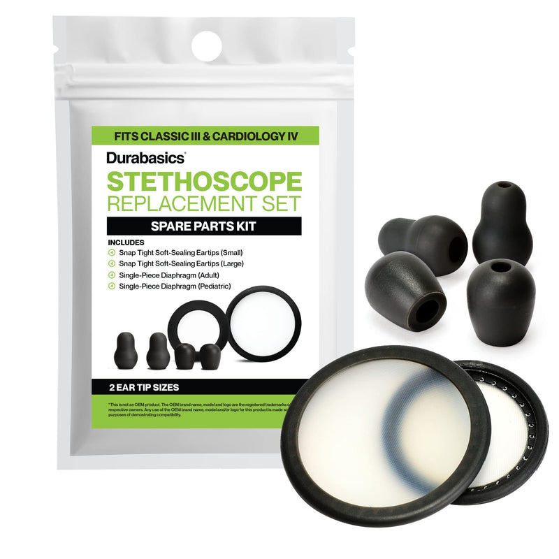 [Australia - AusPower] - Durabasics Classic 3, Cardiology 3 & Cardiology 4 Stethoscope Accessories Kit for Littman Stethoscope Replacement Parts & Littmann Stethoscope Parts - Fits Classic III, Cardiology III & IV - Black 