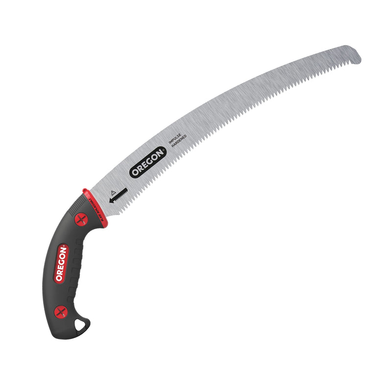 Oregon (600136) Curved Premium Japanese High-Carbon Steel Hand Saw, Rust Proof Forestry/Pruning/Cutting Tool, Curved Blade with Scabbard Safety Sheath,Red,13" 13inch