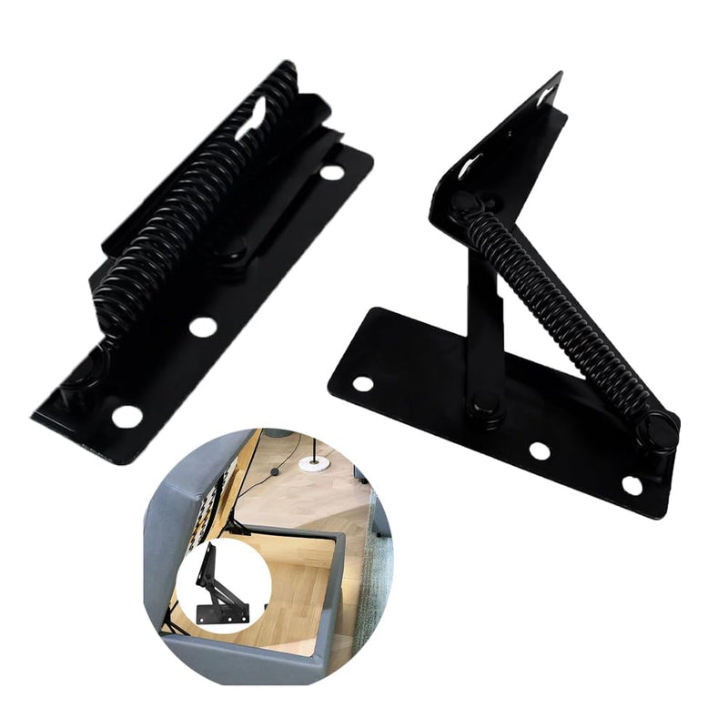 [Australia - AusPower] - QIAO 2-Piece 80 Foldable Lift Bracket, Black Spring Hinge Lifter, Sofa Hinge Support for Furniture Storage 