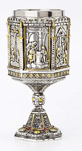 Veronese Design 7 1/8" Life of Jesus Wine Chalice with Stainless Steel Tumbler Electroplated Polyresin Sculpture Cup