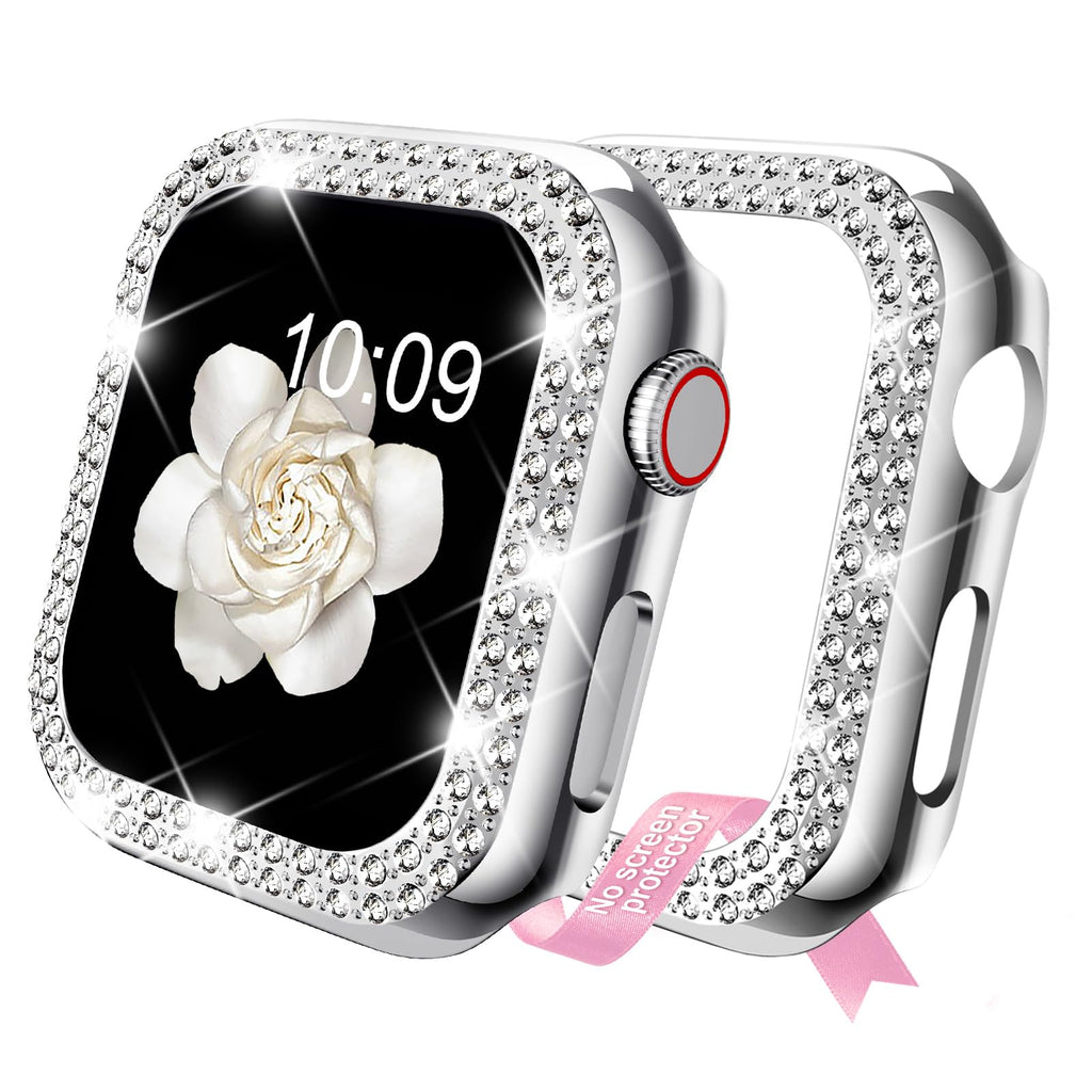 [Australia - AusPower] - DABAOZA Compatible for Bling Apple Watch Case Bumper Cover Ultra 2/1 SE Series 9 8 7 6 5 4 3 2 1, Bling Women Girls Dressy Diamonds Crystal Bumper Hard PC Shockproof Bling Case for iWatch Silver 38 mm 