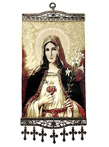 Religious Icon - Holy Saint Mary Blessed Virgin - Sacred Heart - Wall Hanging Tapestry Banner Large Art Decor - Christian Orthodox Catholic Cross - 16 x 8 inch - Ideal Christmas