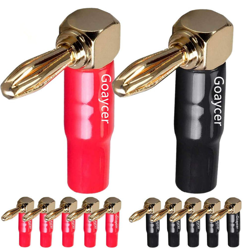 [Australia - AusPower] - Goaycer 4mm Banana Plugs Right Angle 6 Pairs, 24k Gold Plated 90 Degree Speaker Connector (12Pcs) 