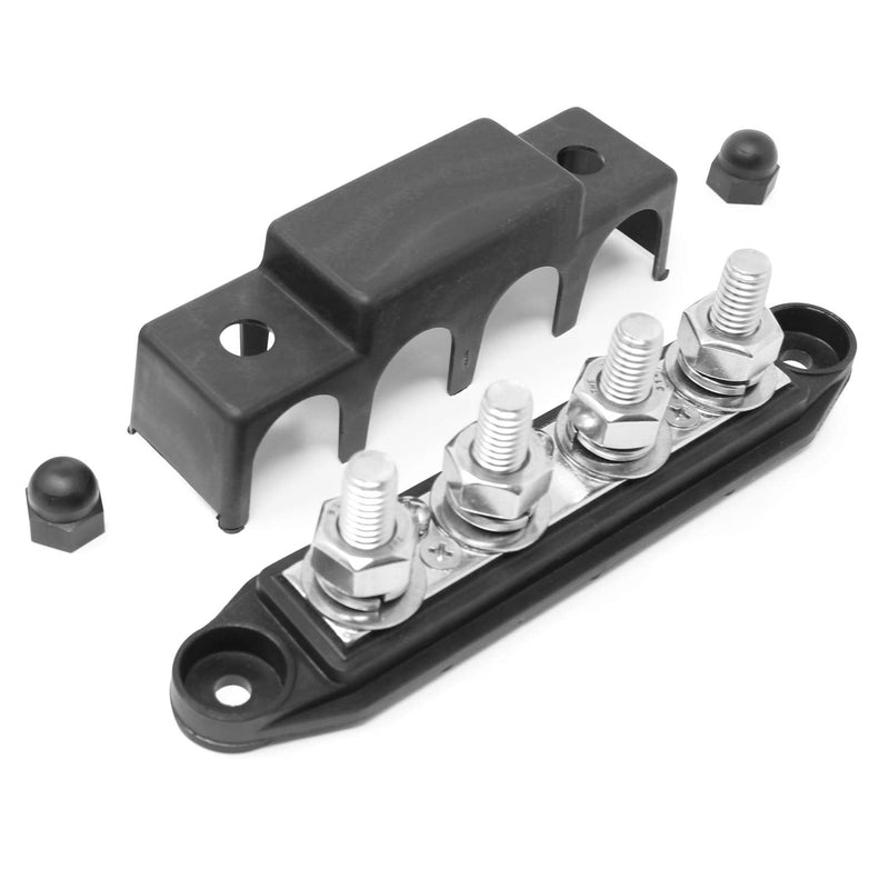 [Australia - AusPower] - 4 Post Power Distribution Block Bus Bar with Cover - Made in The USA - 250 Amp Rating - Marine, Automotive, and Solar Wiring (5/16" - Black) 5/16" - Black 