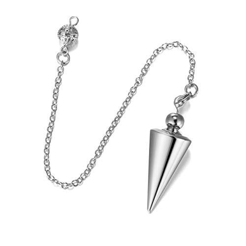 PESOENTH Copper Metal Dowsing Pendulum Divination Dower Reiki Healing Pendulum Chain,Silver Spiral Coil Point Meditation Yoga Balancing Pendant (Silver (Solid Cone)) Silver (Solid Cone)
