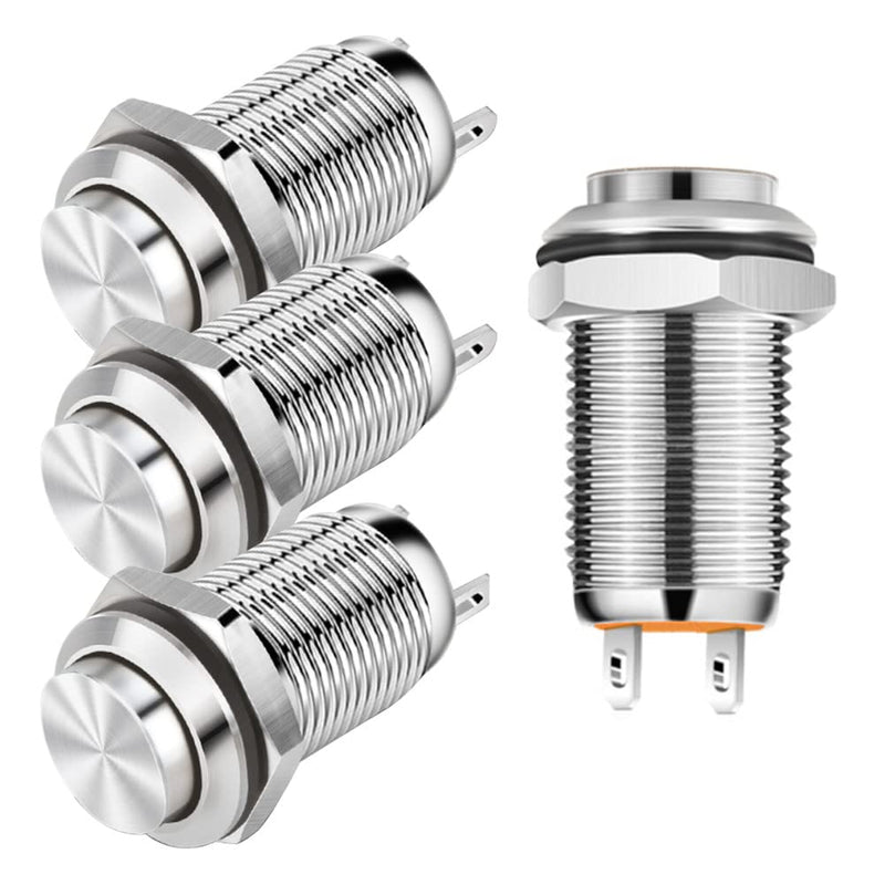 [Australia - AusPower] - 4pcs 12mm 3A 12V/24V/110V/250VAC Waterproof Push Button Switch Latching Nickel-Plated Copper Push Button Switch On-Off(High Head) 12mm-4pcs Latching 