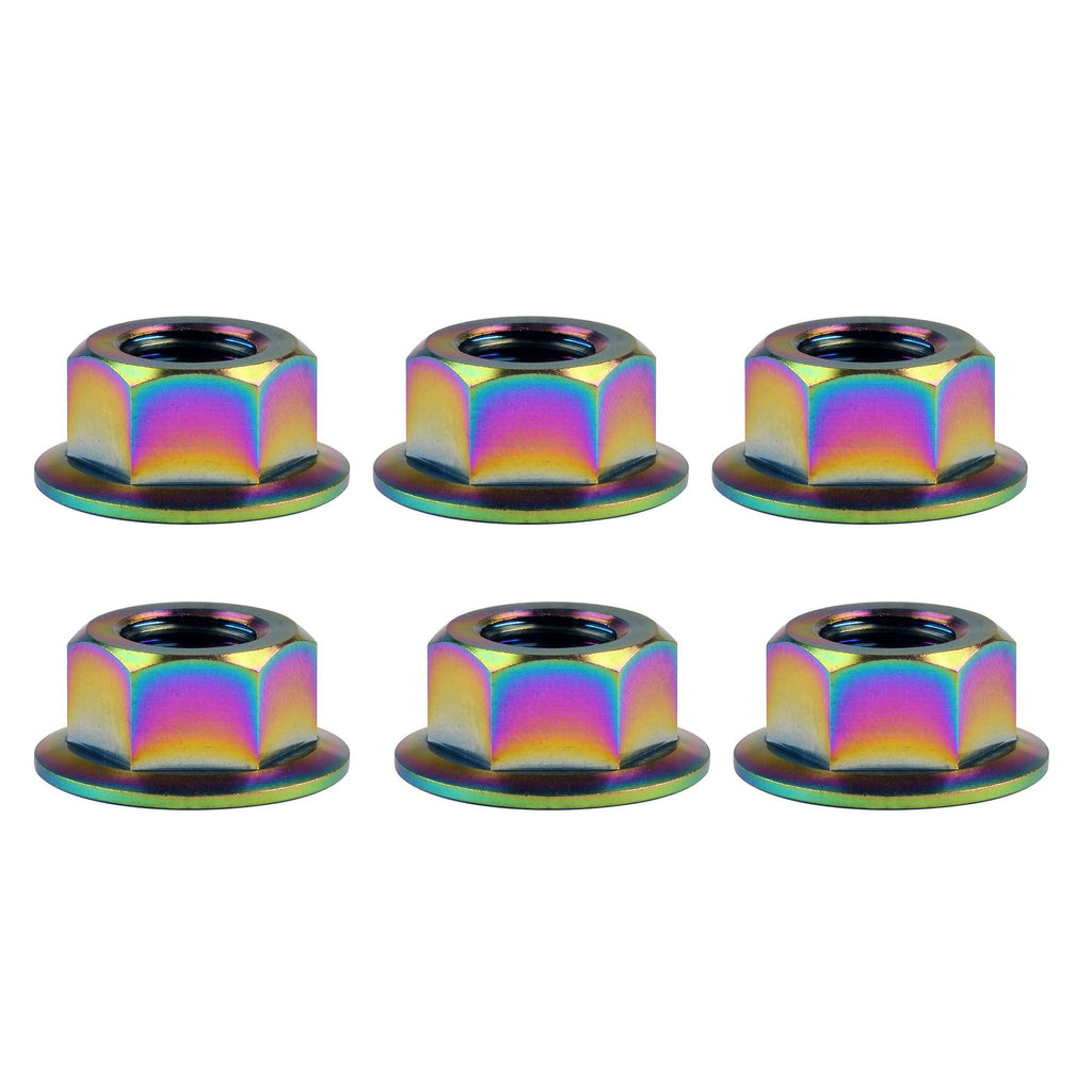 Titanium DIN6923 M5 M6 M8 M10 M12 M14 M16 Hex Flange Nuts Pack of 6 (M10 Pitch 1.25mm, Rainbow) M10 Pitch 1.25mm