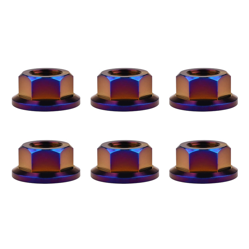 Titanium DIN6923 M5 M6 M8 M10 M12 M14 M16 Hex Flange Nuts Pack of 6 (M12 Pitch 1.25mm, Fire Blue) M12 Pitch 1.25mm
