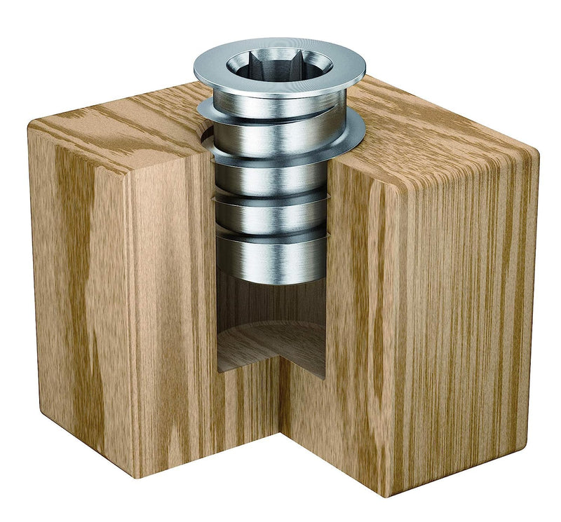 RAMPA® Made in Germany Steel Threaded Insert (50 pcs.) with hex Drive and Sealing Collar 8-32" Internal Thread (d), 8mm Diameter (D) X 12mm Length (L) Works Best in All Wood Materials and substrates.