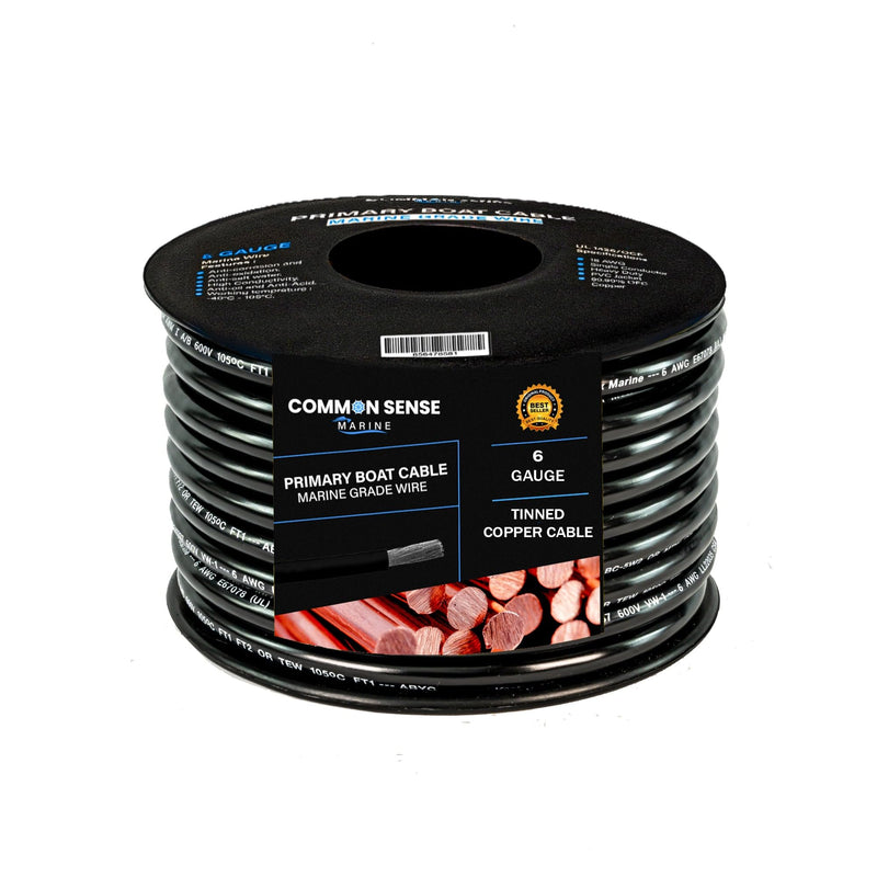 6 AWG UL 1426 (The Real Thing) Marine Wire - Tinned Copper Primary Boat Cable Black 18 Feet (Coiled)